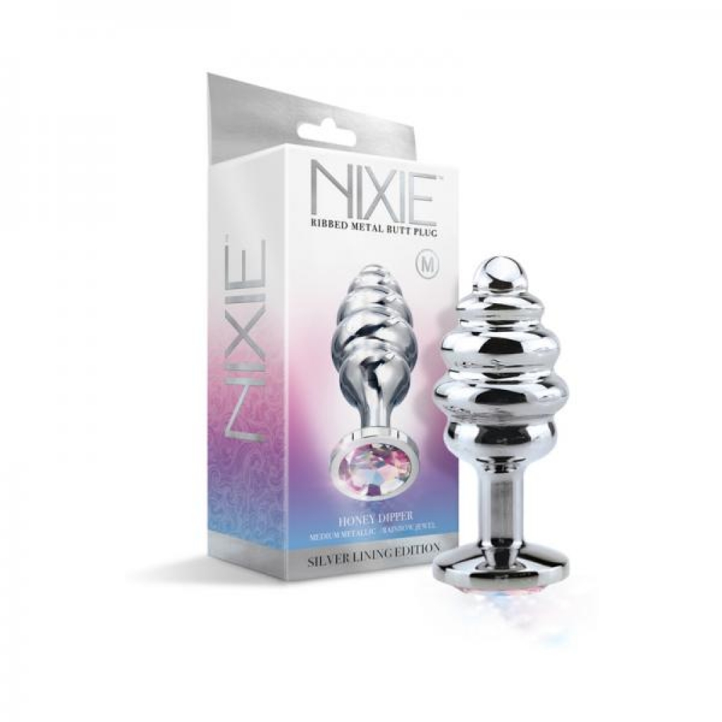 Nixie Medium Ribbed Metal Butt Plug - Honey Dipper