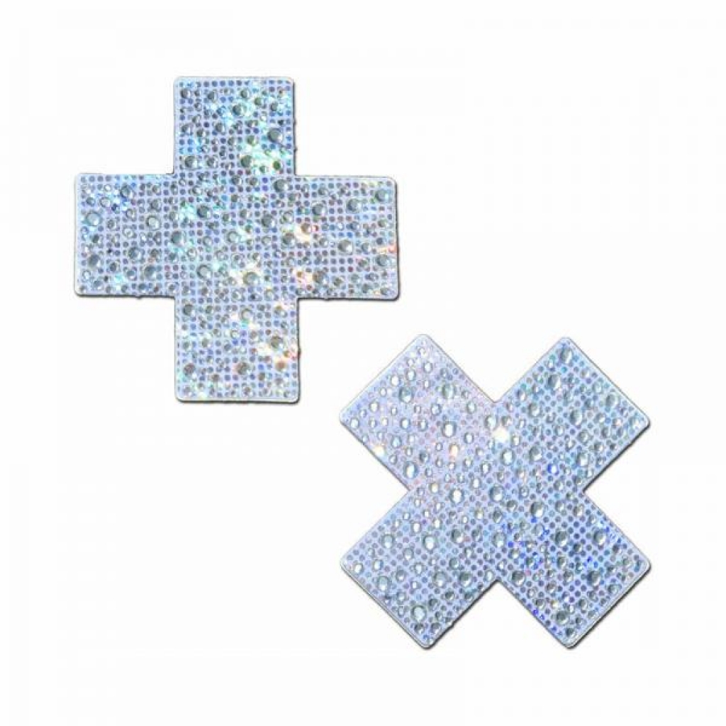 Pastease Crystal Sparkling Cross Pasties - Silver