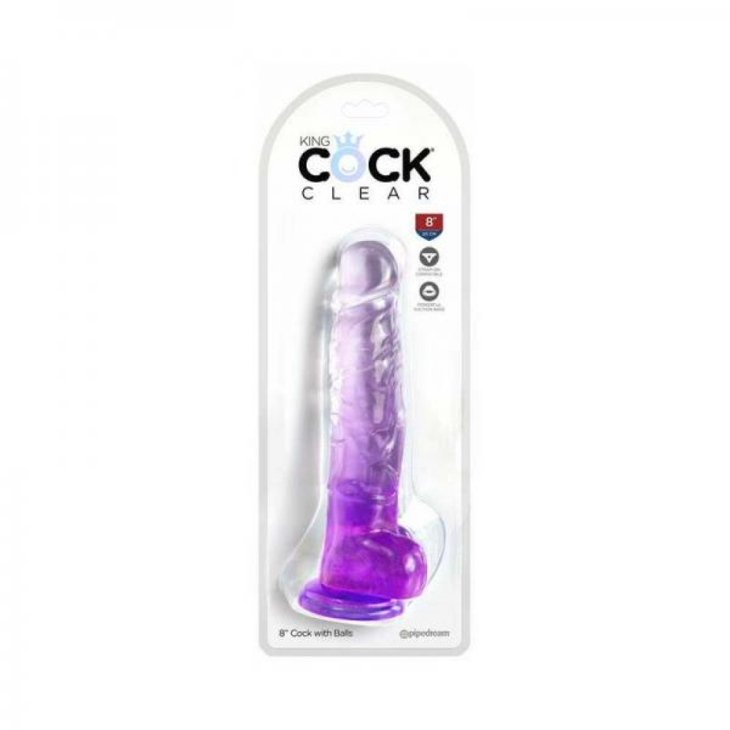 King Cock Clear With Balls - 8 In Purple