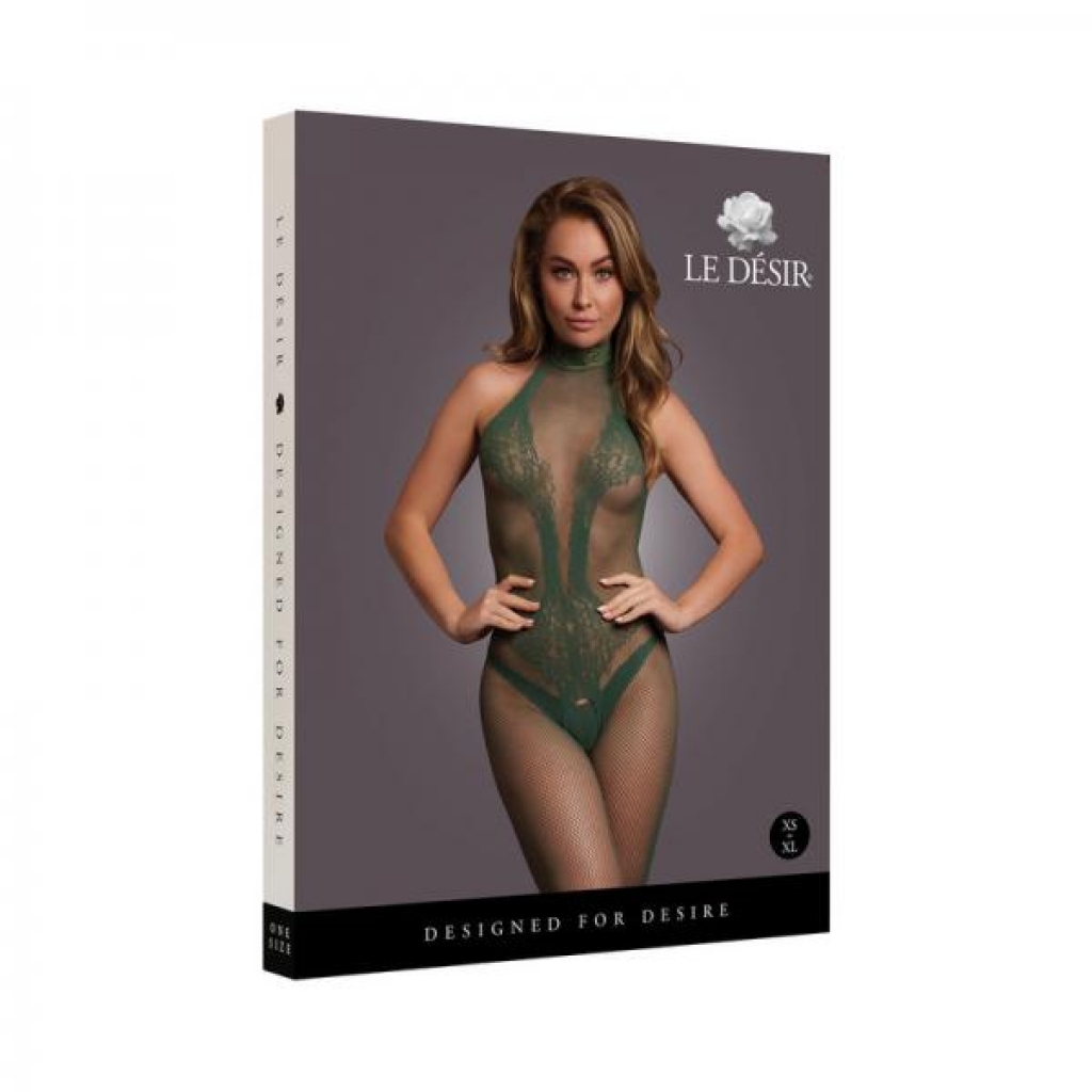 Le Desir Fishnet and Lace Bodystocking - Midnight Green