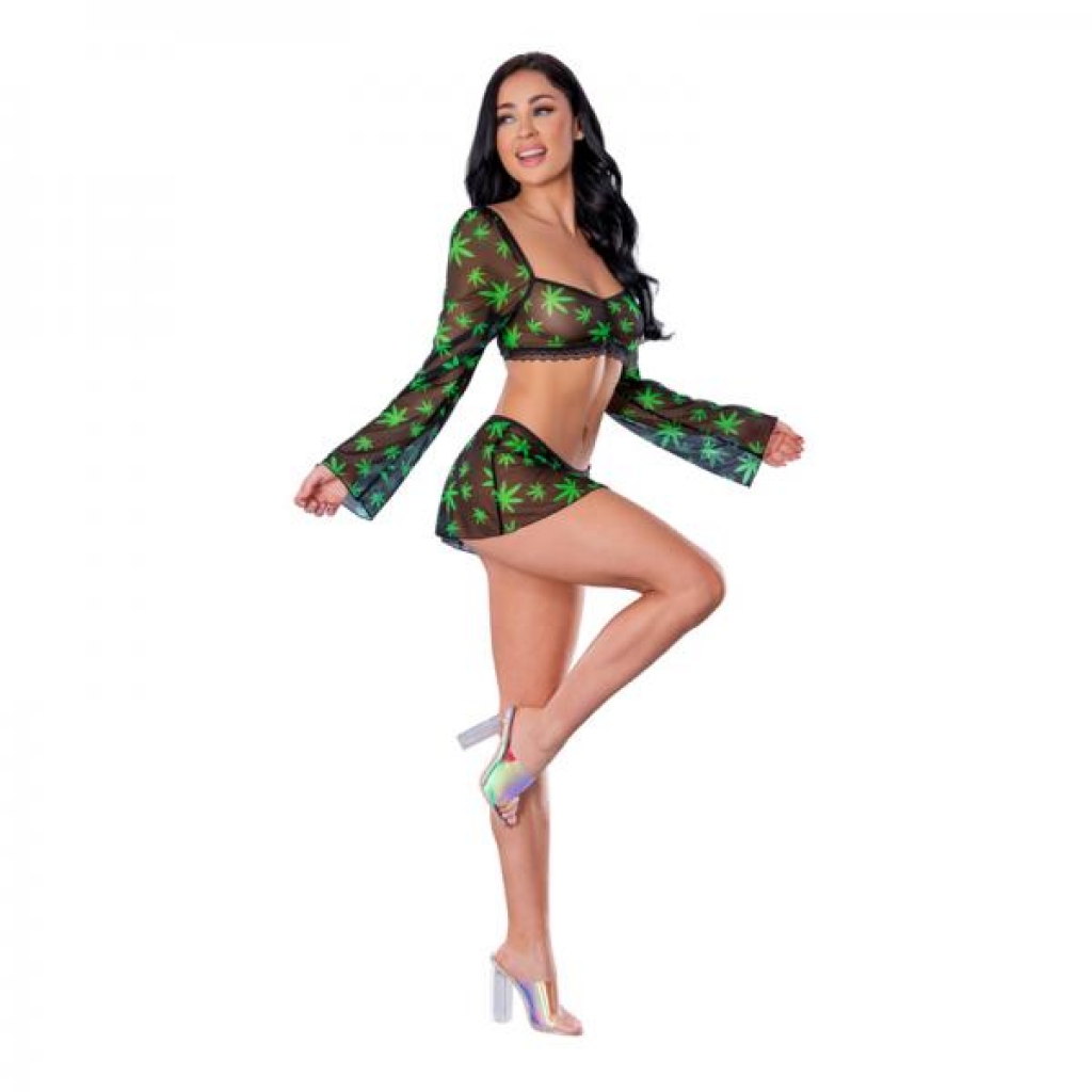 Magic Silk Hazy Dayz Crop Top, Skirt & G-string Set - Pot Leaf L/XL