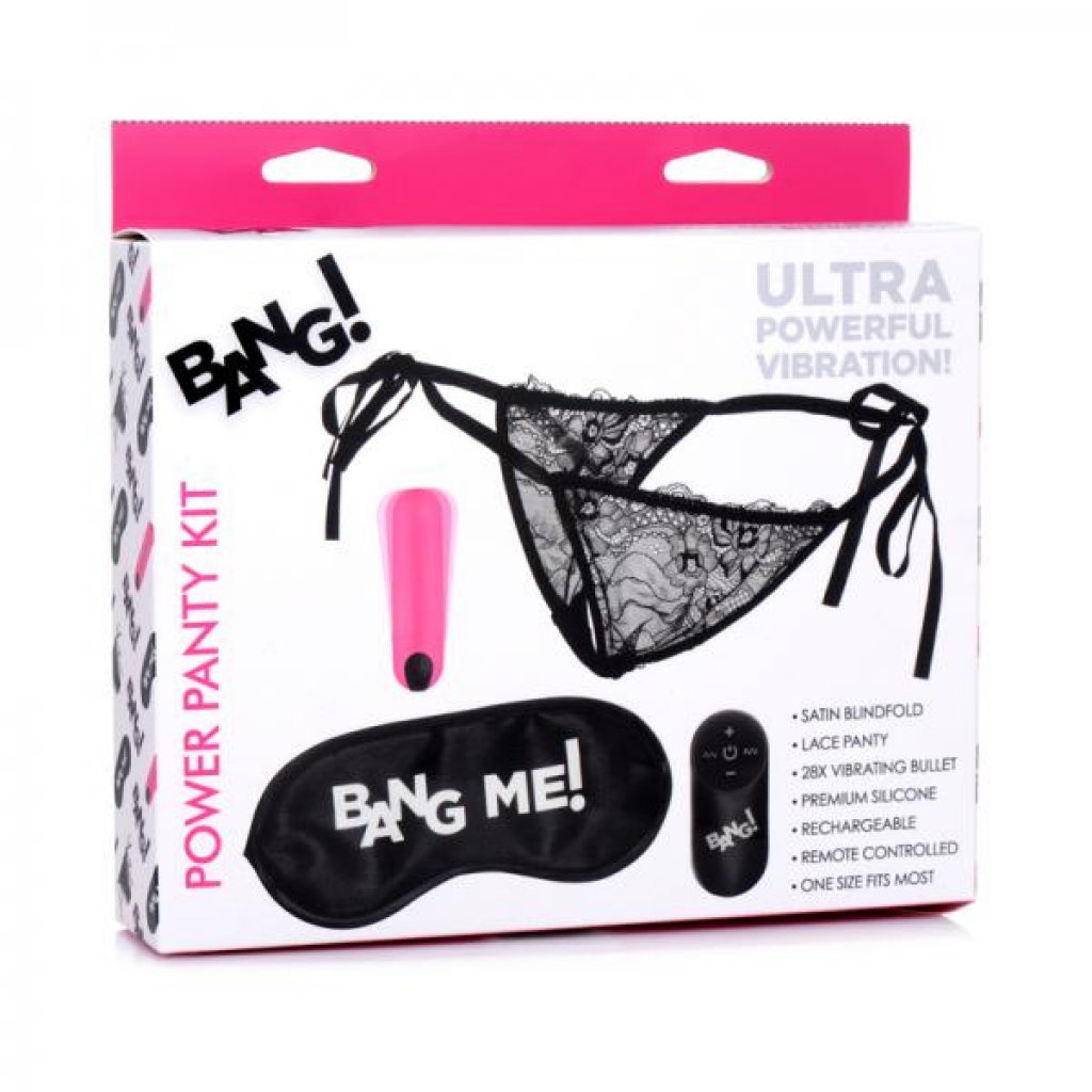 Bang! Power Panty Lace Panties, Bullet, & Blindfold Kit Pink - Bullet Vibrators