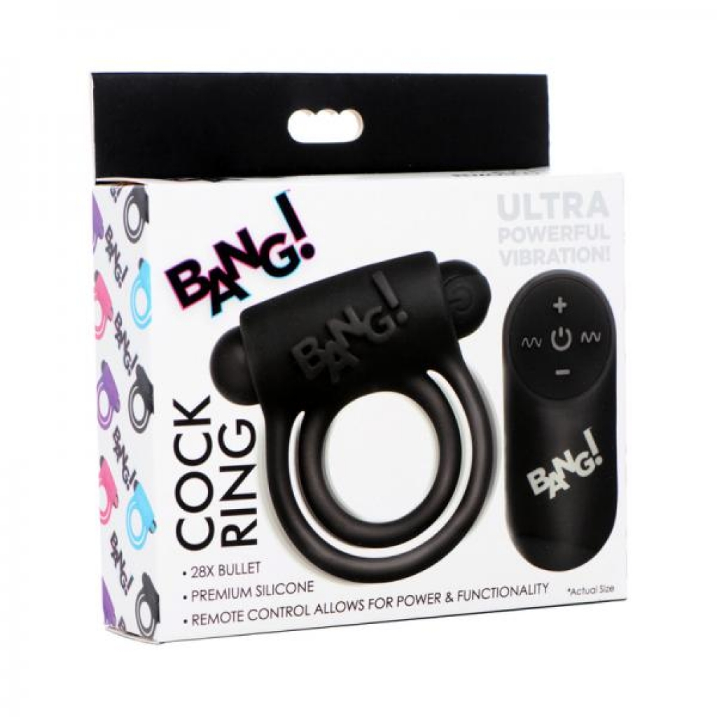 Bang! Silicone Cock Ring & Bullet with Remote Control - Black