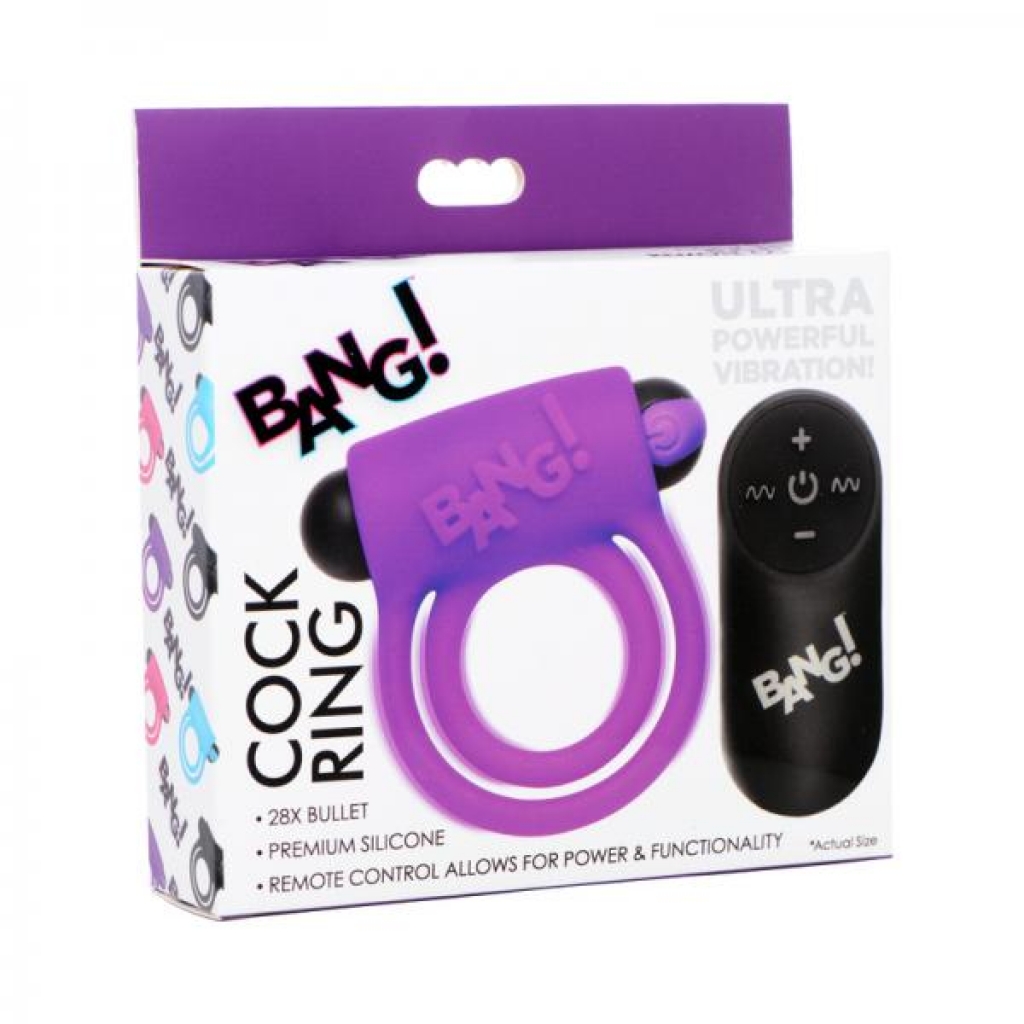 Bang! Silicone Cock Ring & Bullet With Remote Control Purple - Bullet Vibrators