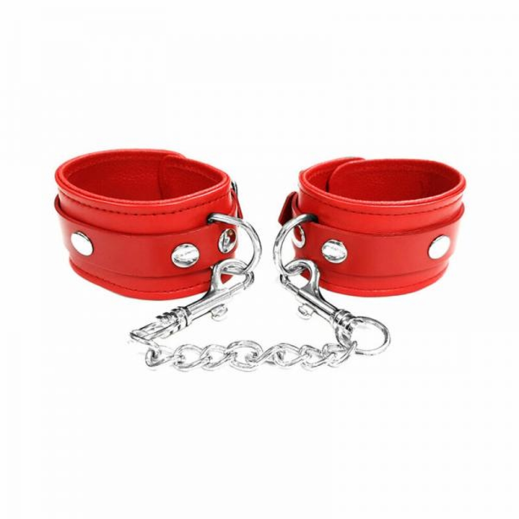 Rouge Plain Leather Ankle Cuffs - Red