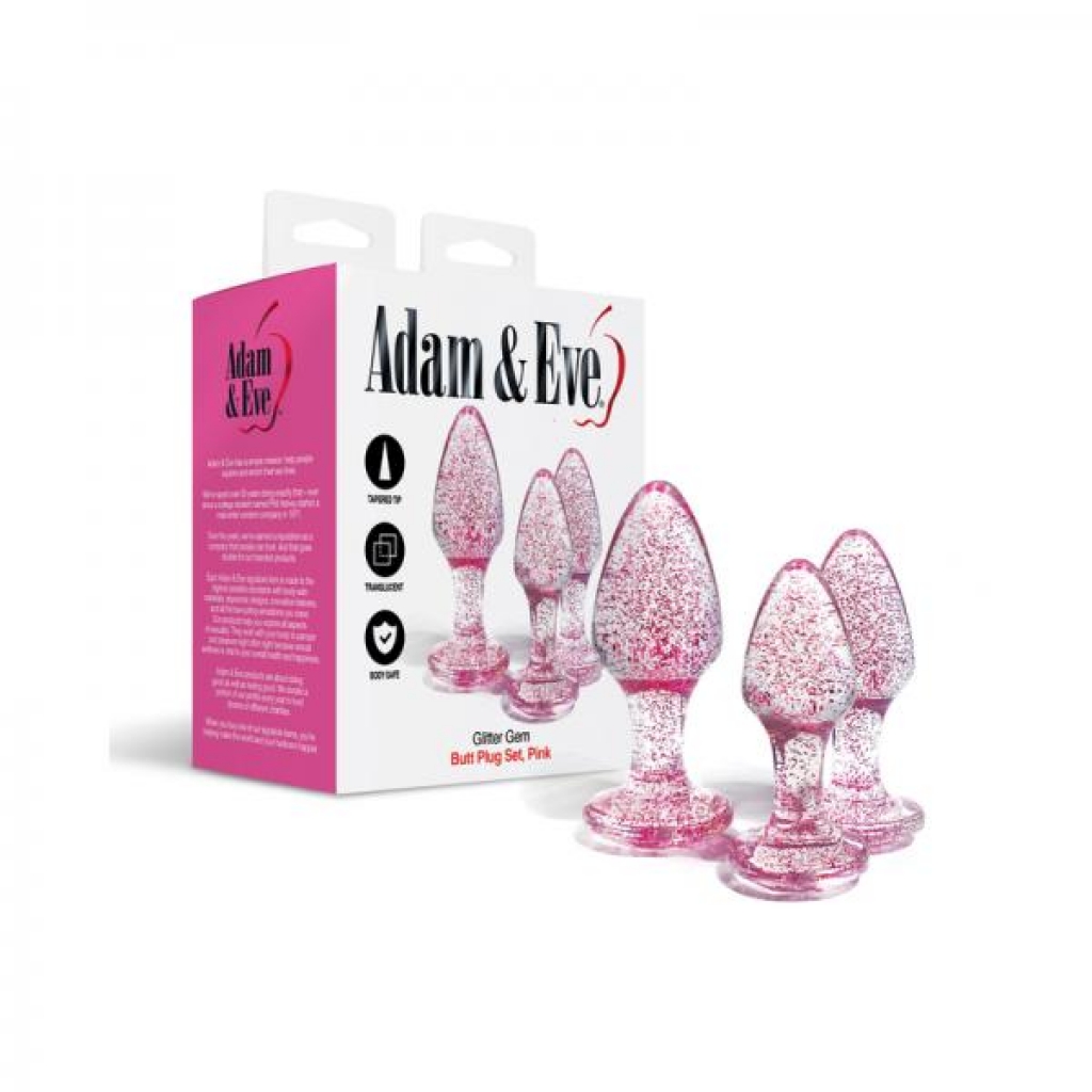 Adam & Eve Glitter Gem Butt Plug Set Pink - Anal Plugs