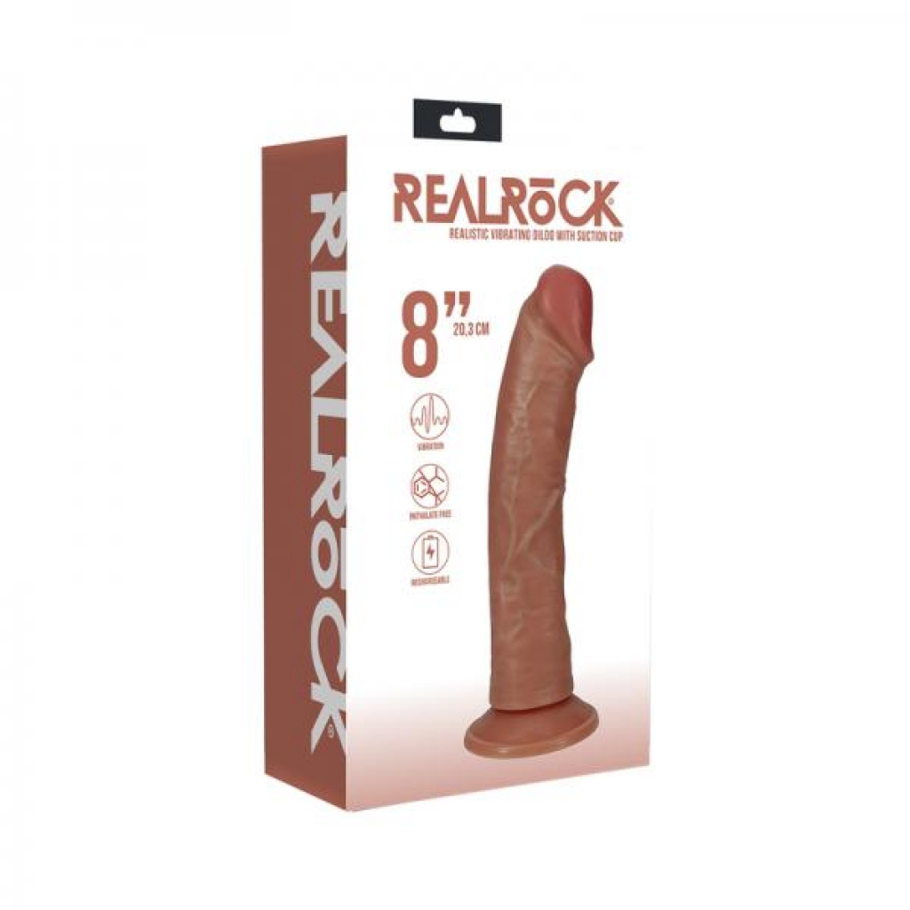 Realrock 8 In. Vibrating Cock Regular Curved Tan - Realistic