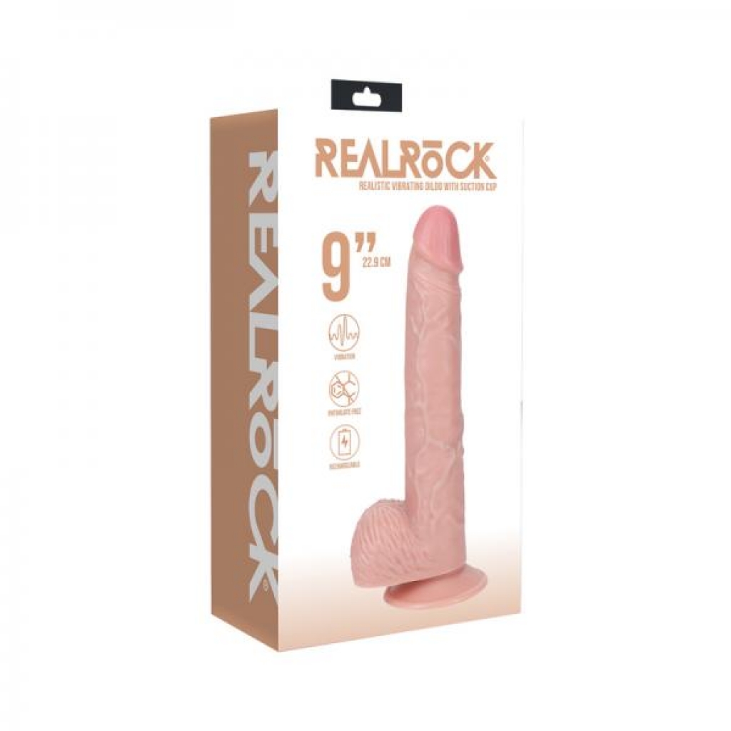 Realrock 9 In. Vibrating Cock with Balls - Regular - Straight Beige